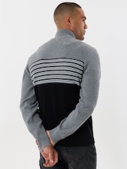 Threadbare Black Textured Stitch Quarter Zip Jumper - Image 2 of 4