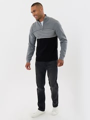 Threadbare Black Textured Stitch Quarter Zip Jumper - Image 3 of 4