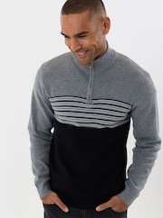 Threadbare Black Textured Stitch Quarter Zip Jumper - Image 4 of 4