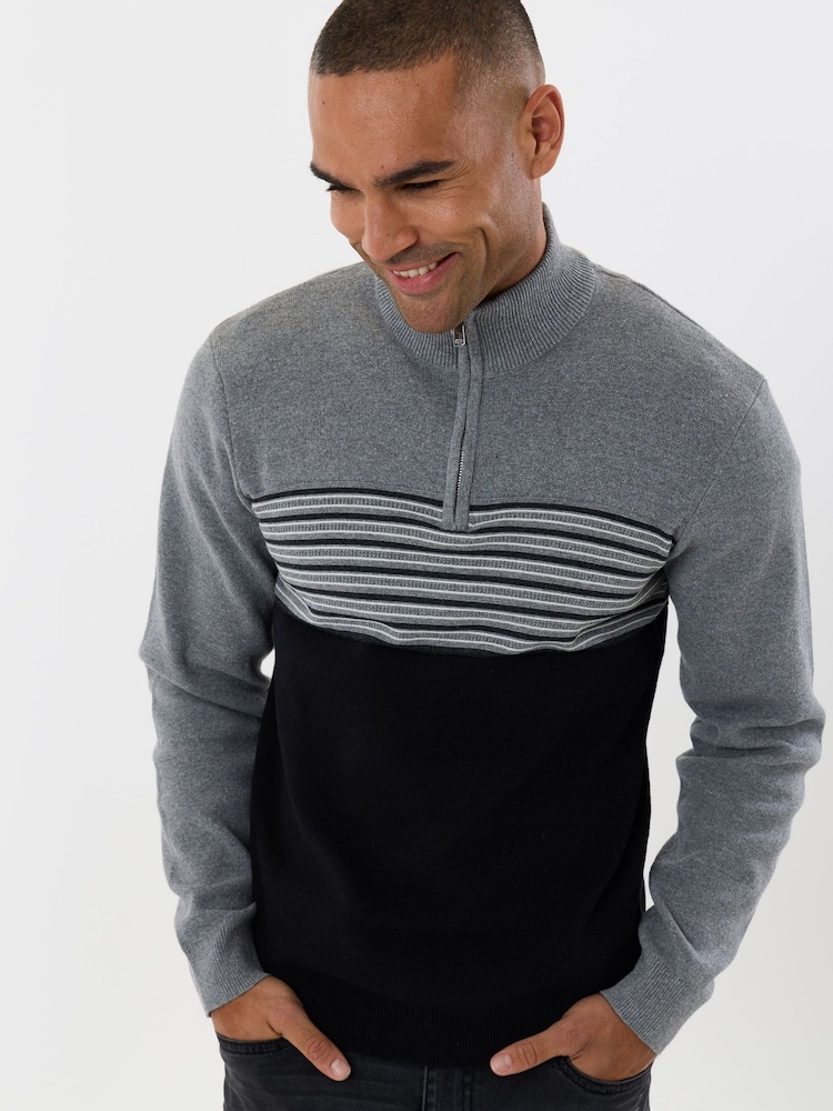 Threadbare Black Textured Stitch Quarter Zip Jumper - Image 4 of 4