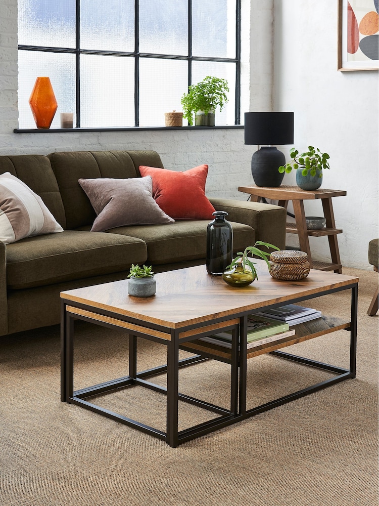 Dark Bronx Chevron Oak Effect Nest of 2 Coffee Table - Image 1 of 8