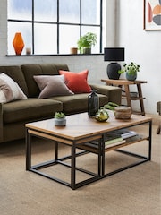 Dark Bronx Chevron Oak Effect Nest of 2 Coffee Table - Image 2 of 8