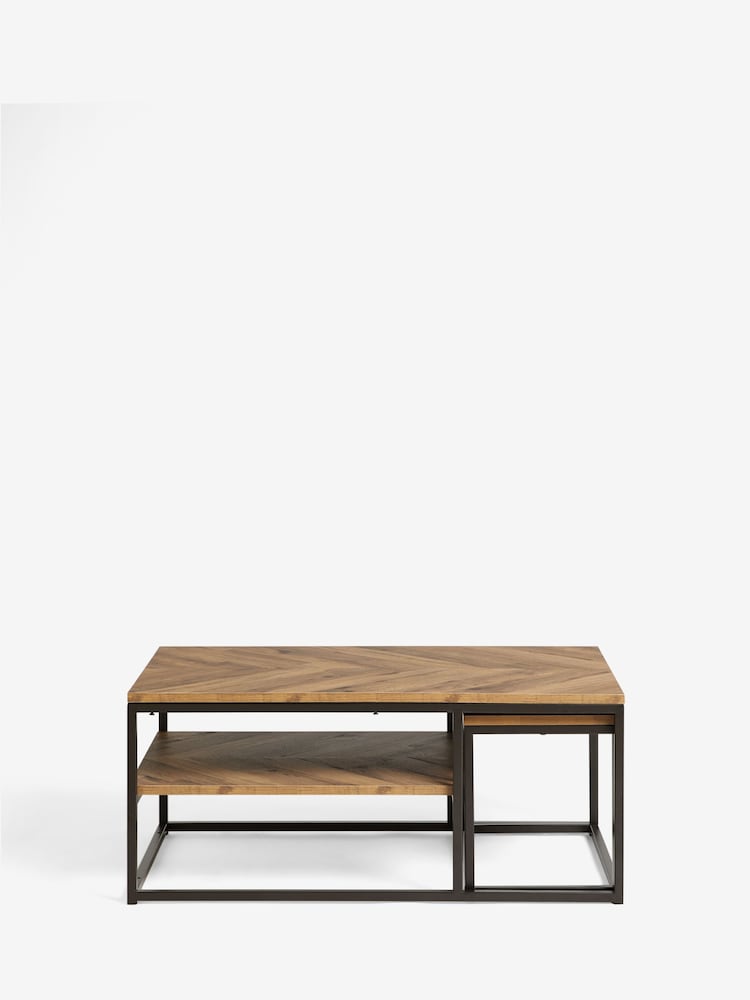 Dark Bronx Chevron Oak Effect Nest of 2 Coffee Table - Image 8 of 8