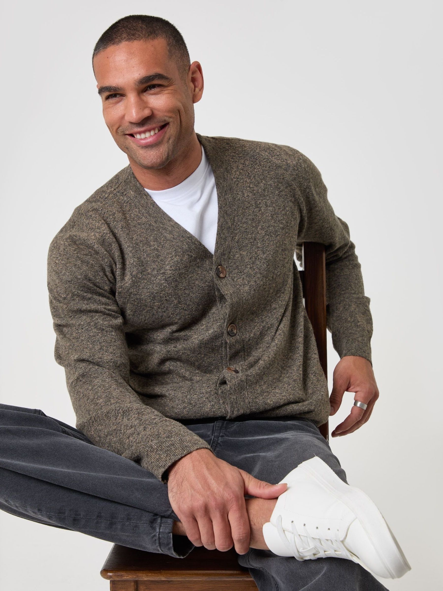 Threadbare Men's Brown Jersey Stitch Button Up Cardigan