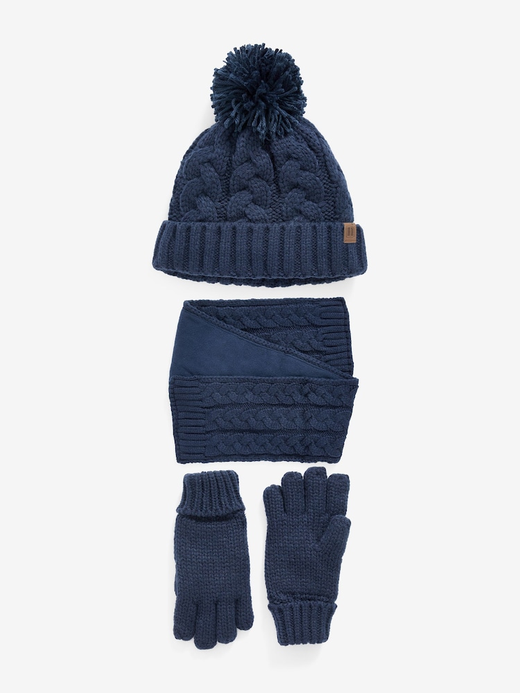 Navy Blue Knitted Hat, Gloves and Scarf 3 Piece Set (3-16yrs) - Image 1 of 5