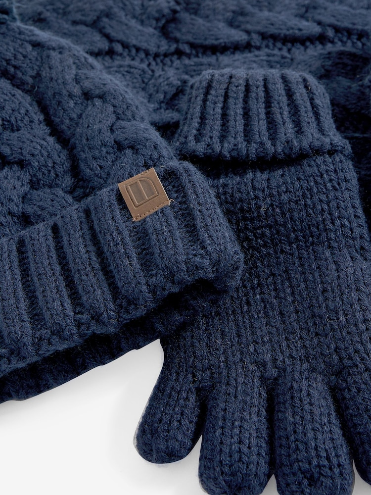 Navy Blue Knitted Hat, Gloves and Scarf 3 Piece Set (3-16yrs) - Image 5 of 5