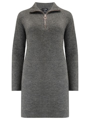 Pour Moi Grey Frankie Quarter Zip Chunky Knit Jumper Dress - Image 3 of 4