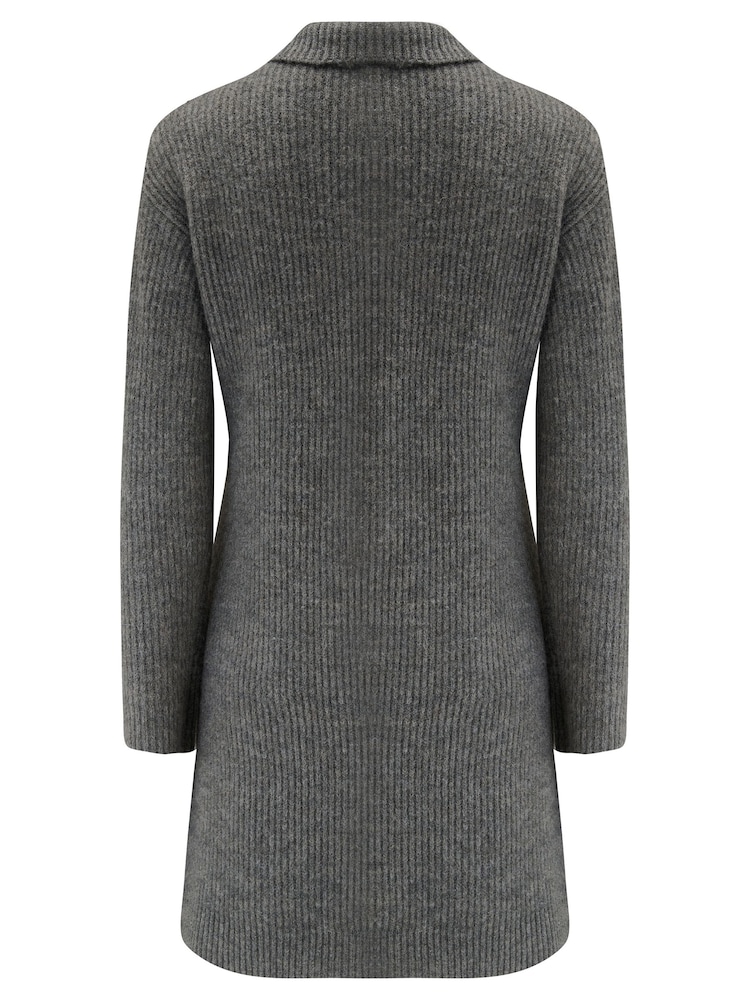 Pour Moi Grey Frankie Quarter Zip Chunky Knit Jumper Dress - Image 4 of 4