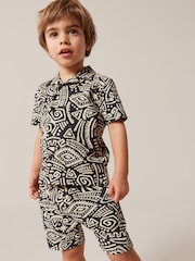 Black/White Short Sleeve Pattern Shirt and Shorts Set (3mths-7yrs) - Image 1 of 7