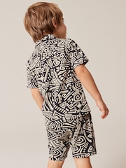 Black/White Short Sleeve Pattern Shirt and Shorts Set (3mths-7yrs) - Image 2 of 7