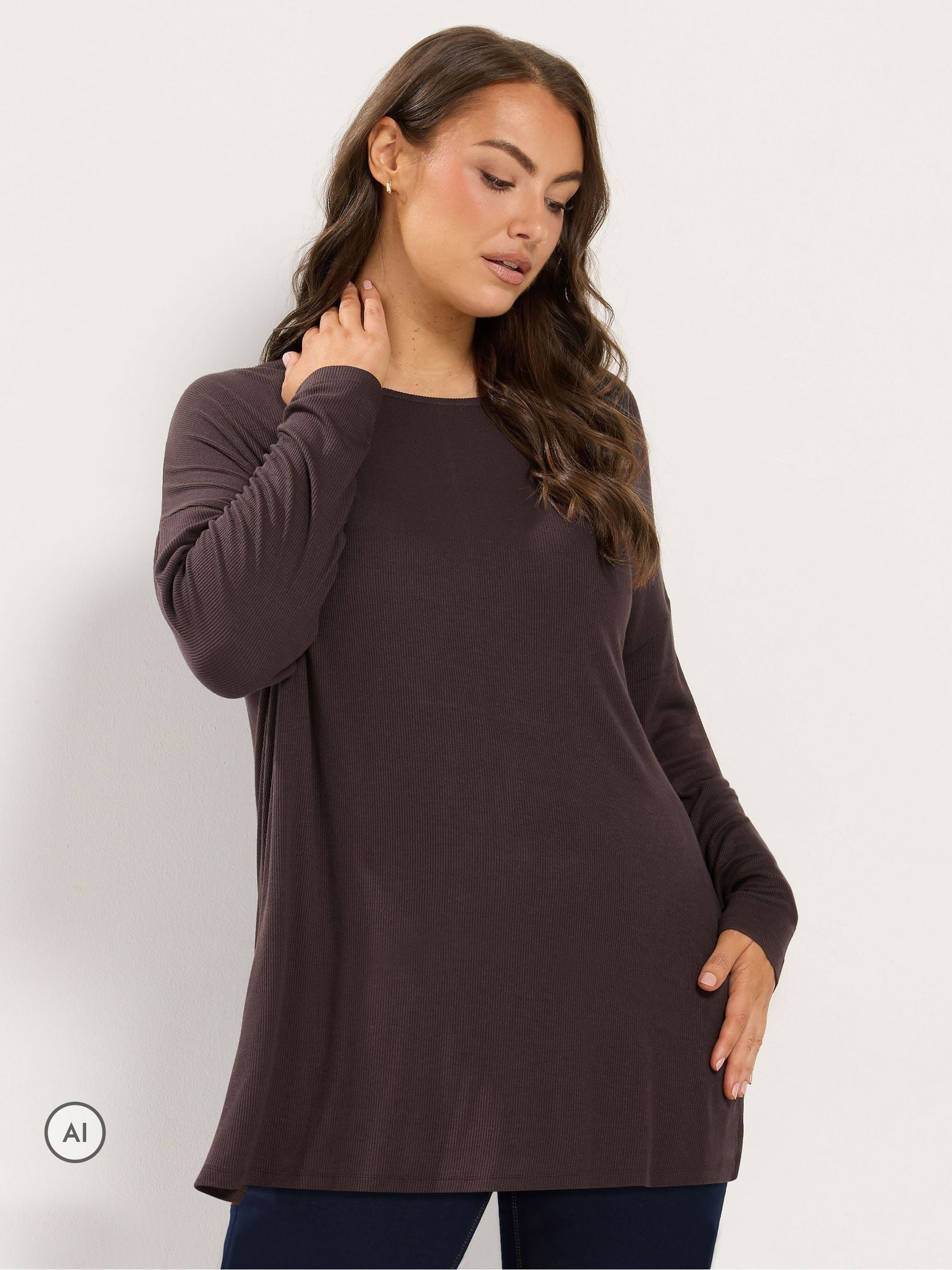 Yours Women's Chocolate Side Split Ribbed Top In Size 38-40 - Image 2