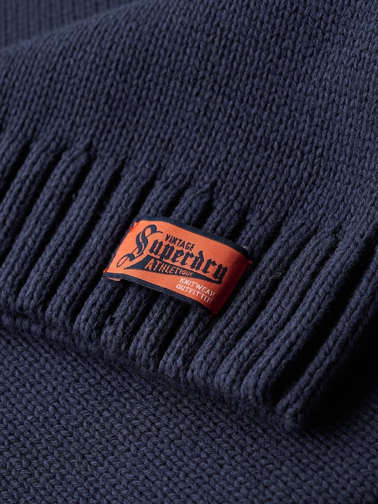Superdry Eclipse Navy 2 Vintage Athletic Knit Henley Jumper - Image 5 of 5