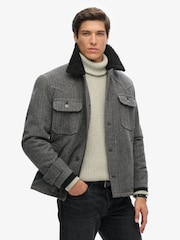 Superdry Charcoal Herringbone Merchant Wool Chore Jacket - Image 1 of 7
