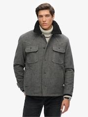 Superdry Charcoal Herringbone Merchant Wool Chore Jacket - Image 2 of 7