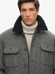 Superdry Charcoal Herringbone Merchant Wool Chore Jacket - Image 3 of 7