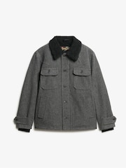 Superdry Charcoal Herringbone Merchant Wool Chore Jacket - Image 5 of 7
