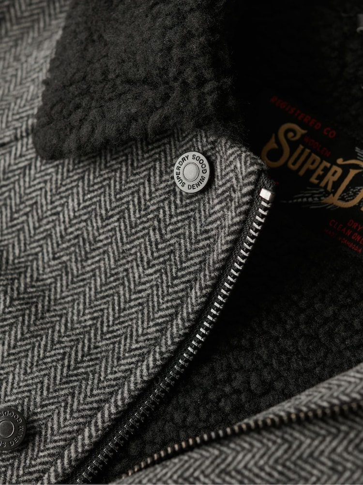 Superdry Charcoal Herringbone Merchant Wool Chore Jacket - Image 7 of 7