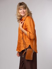 Conkca Tan Brown 'Raven' Leather Cross-Body Phone Bag - Image 1 of 6