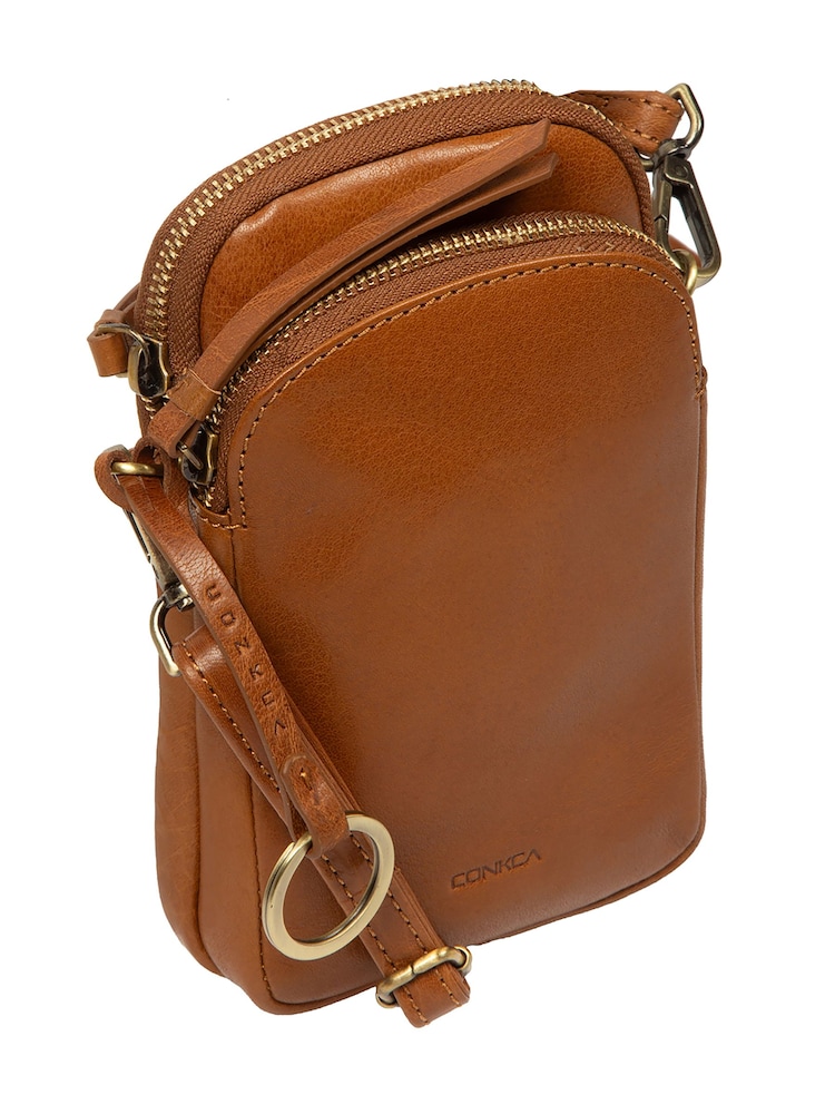 Conkca Tan Brown 'Raven' Leather Cross-Body Phone Bag - Image 6 of 6 Conkca Tan Brown 'Raven' Leather Cross-Body Phone Bag - Image 6 of 6