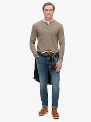 Superdry Brown 100% Cotton Slub Long Sleeve Jersey Grandad Top - Image 1 of 6