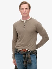 Superdry Brown 100% Cotton Slub Long Sleeve Jersey Grandad Top - Image 2 of 6