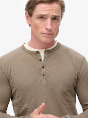Superdry Brown 100% Cotton Slub Long Sleeve Jersey Grandad Top - Image 4 of 6