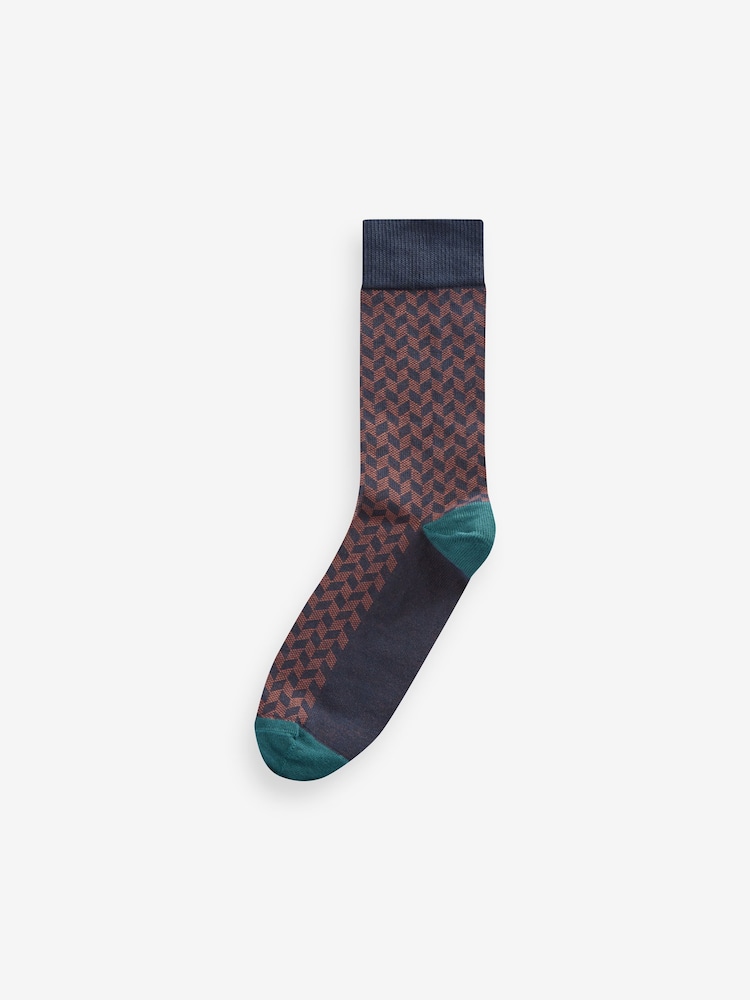 Neutral/Navy Pattern Smart Socks 5 Pack - Image 3 of 6