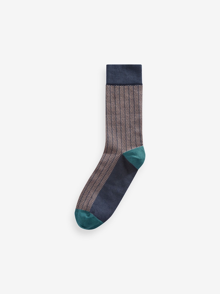 Neutral/Navy Pattern Smart Socks 5 Pack - Image 4 of 6