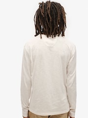 Superdry White 100% Cotton Slub Long Sleeve Jersey Grandad Top - Image 3 of 6