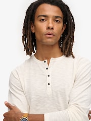 Superdry White 100% Cotton Slub Long Sleeve Jersey Grandad Top - Image 4 of 6