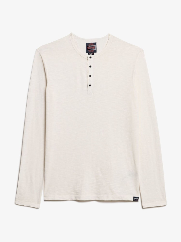 Superdry White 100% Cotton Slub Long Sleeve Jersey Grandad Top - Image 5 of 6