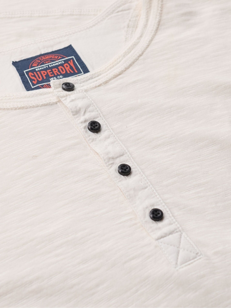 Superdry White 100% Cotton Slub Long Sleeve Jersey Grandad Top - Image 6 of 6