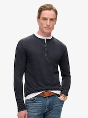 Superdry Blue 100% Cotton Slub Long Sleeve Jersey Grandad Top - Image 1 of 5