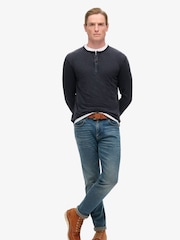 Superdry Blue 100% Cotton Slub Long Sleeve Jersey Grandad Top - Image 2 of 5