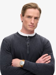 Superdry Blue 100% Cotton Slub Long Sleeve Jersey Grandad Top - Image 3 of 5