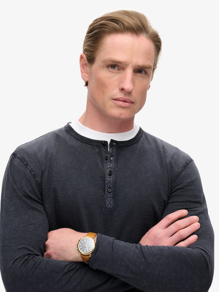 Superdry Blue 100% Cotton Slub Long Sleeve Jersey Grandad Top - Image 3 of 5