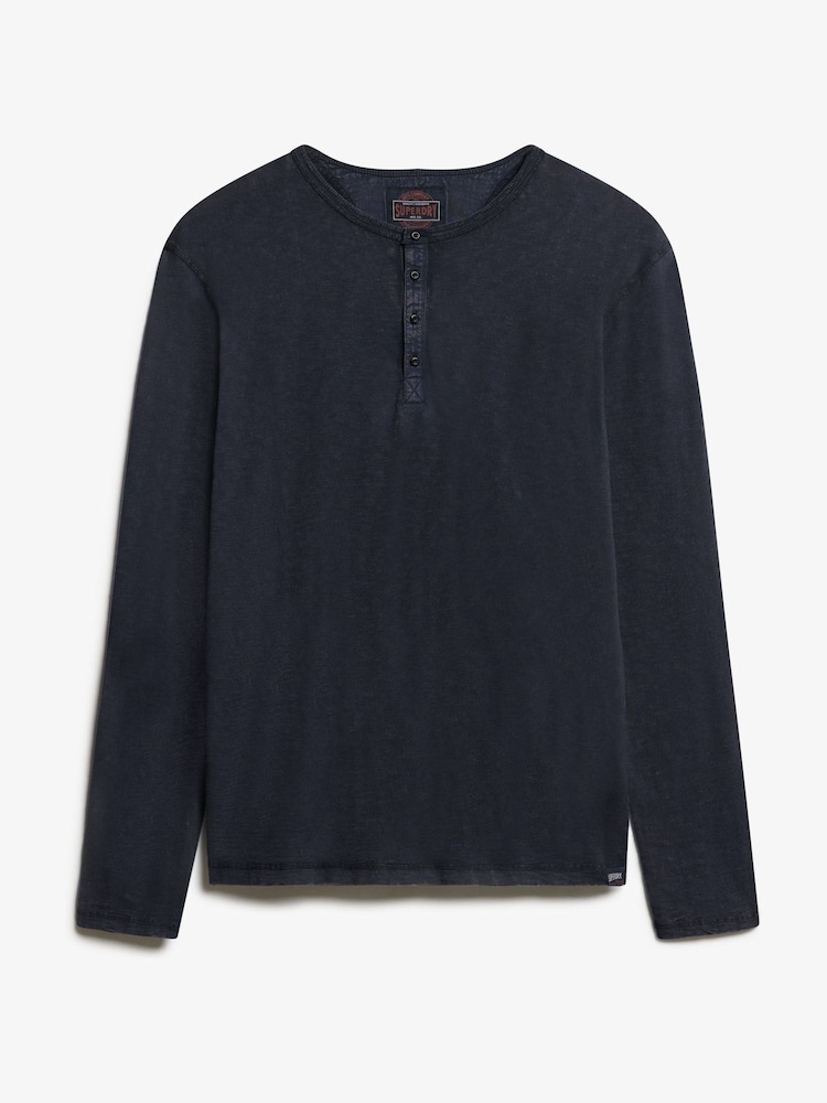 Superdry Blue 100% Cotton Slub Long Sleeve Jersey Grandad Top - Image 4 of 5