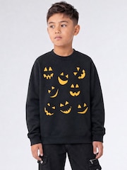Rags & Rascals Black Halloween Jack O Lantern Faces Sweatshirt - Image 1 of 4