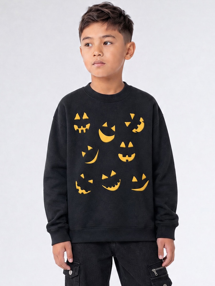 Rags & Rascals Black Halloween Jack O Lantern Faces Sweatshirt - Image 1 of 4