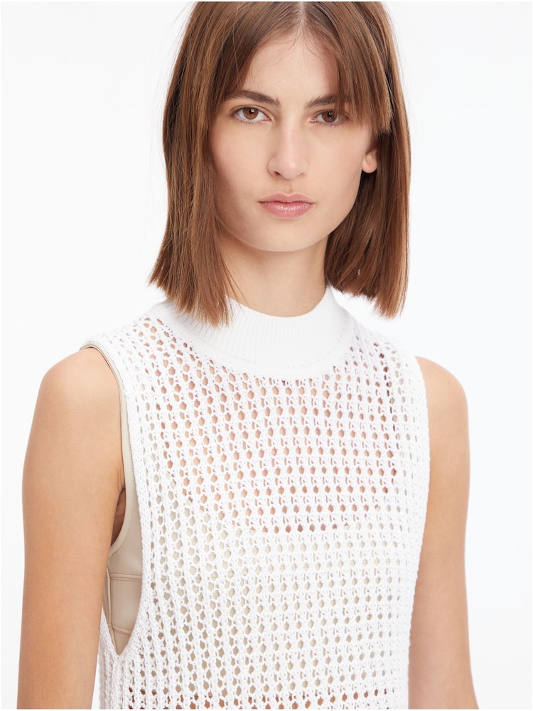 Calvin Klein Openwork High-Neck Tank White Jumper - Image 2 of 3