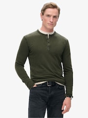 Superdry Green 100% Cotton Slub Long Sleeve Jersey Grandad Top - Image 1 of 3