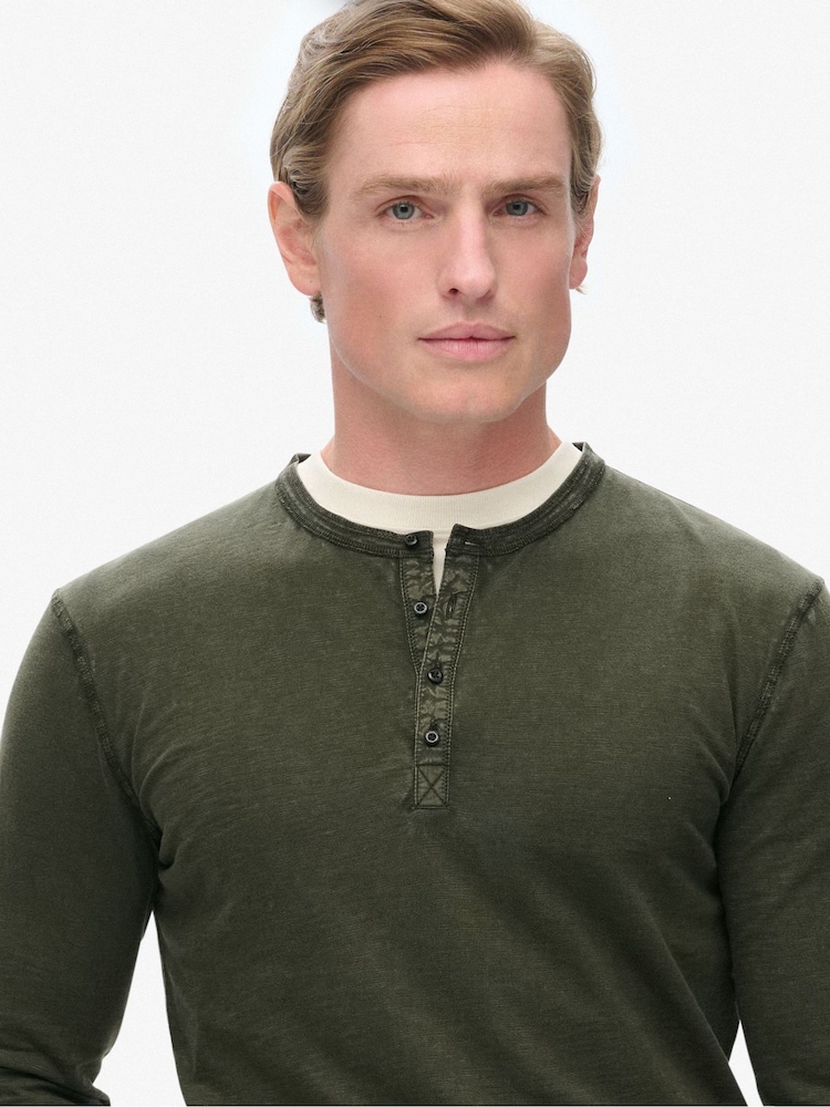 Superdry Green 100% Cotton Slub Long Sleeve Jersey Grandad Top - Image 2 of 3
