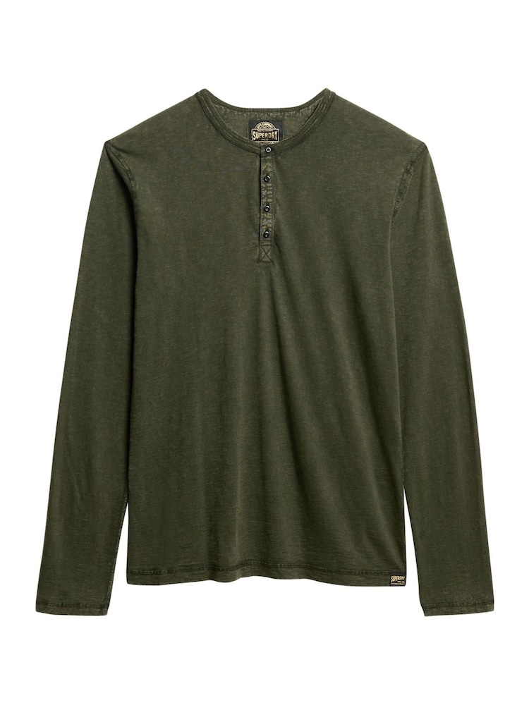 Superdry Green 100% Cotton Slub Long Sleeve Jersey Grandad Top - Image 3 of 3