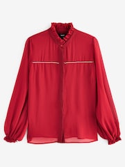 Rot - Bluse mit Rüschenkragen und Perlenbesatz - Bild 2 von 3