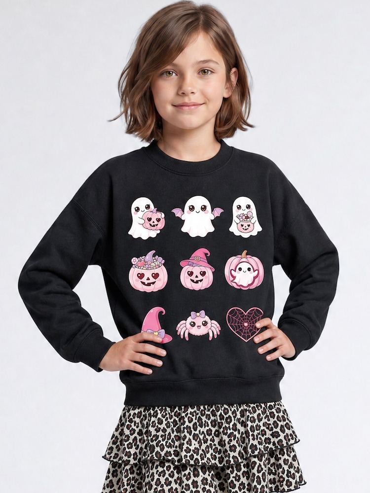 Rags & Rascals Black Halloween Ghostly Bunch Sweatshirt - Image 1 of 4 Rags & Rascals Black Halloween Ghostly Bunch Sweatshirt - Image 1 of 4
