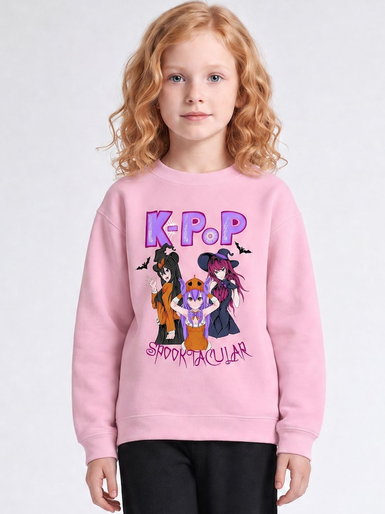 Rags & Rascals Pink Halloween K-Pop Spooktacular Sweatshirt - Image 1 of 4 Rags & Rascals Pink Halloween K-Pop Spooktacular Sweatshirt - Image 1 of 4
