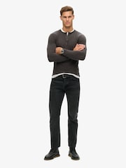Superdry Black 100% Cotton Slub Long Sleeve Jersey Grandad Top - Image 1 of 3