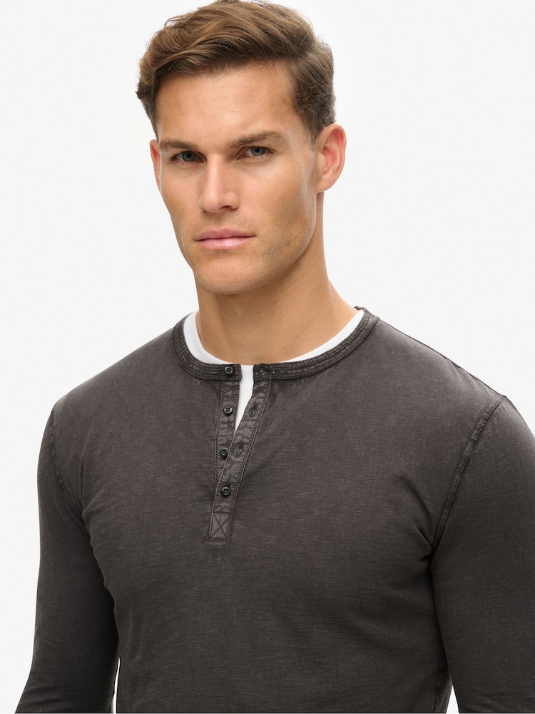 Superdry Black 100% Cotton Slub Long Sleeve Jersey Grandad Top - Image 2 of 3