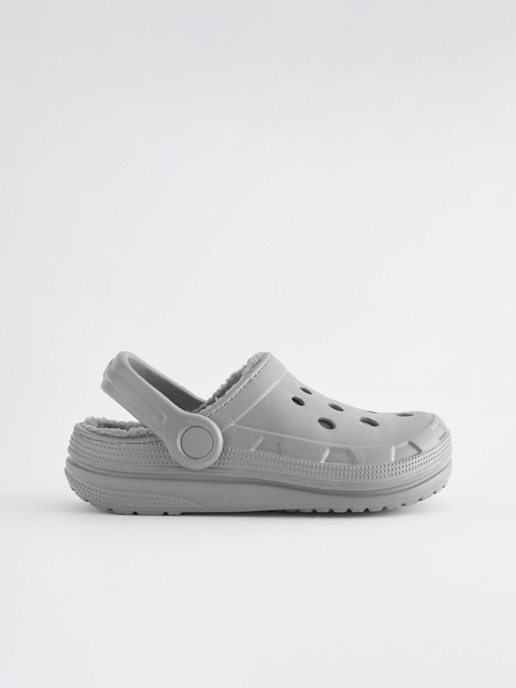 Grey Faux Fur Lined Clog Slippers - Image 2 of 5
