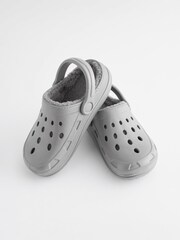 Grey Faux Fur Lined Clog Slippers - Image 3 of 5